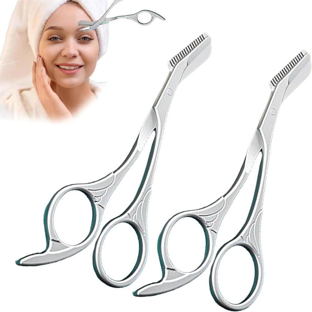 Browmaster Stainless Steel Trimmer, Perfect Brow Trimmer, Eyebrow Scissors with Comb,Eyebrow Scissors with Comb, Eyebrow Trimming Scissors Hair Removal Beauty Tool for Women Men (2Pcs)