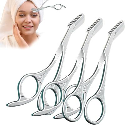 Browmaster Stainless Steel Trimmer, Perfect Brow Trimmer, Eyebrow Scissors with Comb,Eyebrow Scissors with Comb, Eyebrow Trimming Scissors Hair Removal Beauty Tool for Women Men (3Pcs)