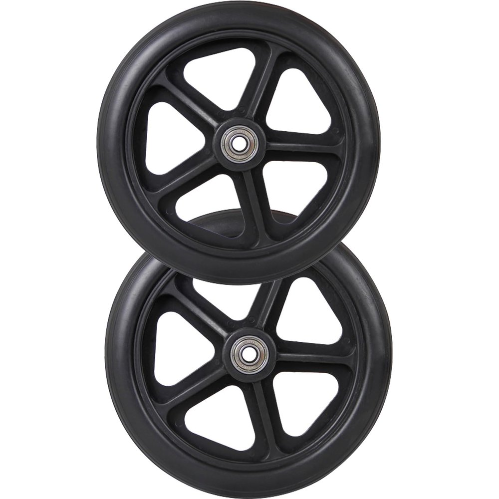WORDFUN Wheel Replacement Parts For Wheelchairs, Front Wheel Tires For Wheelchair, Black Grey (2 Pcs), 2" (50 Mm) Hub Width, Solid Tyre, Wheelchair Caster Wheel