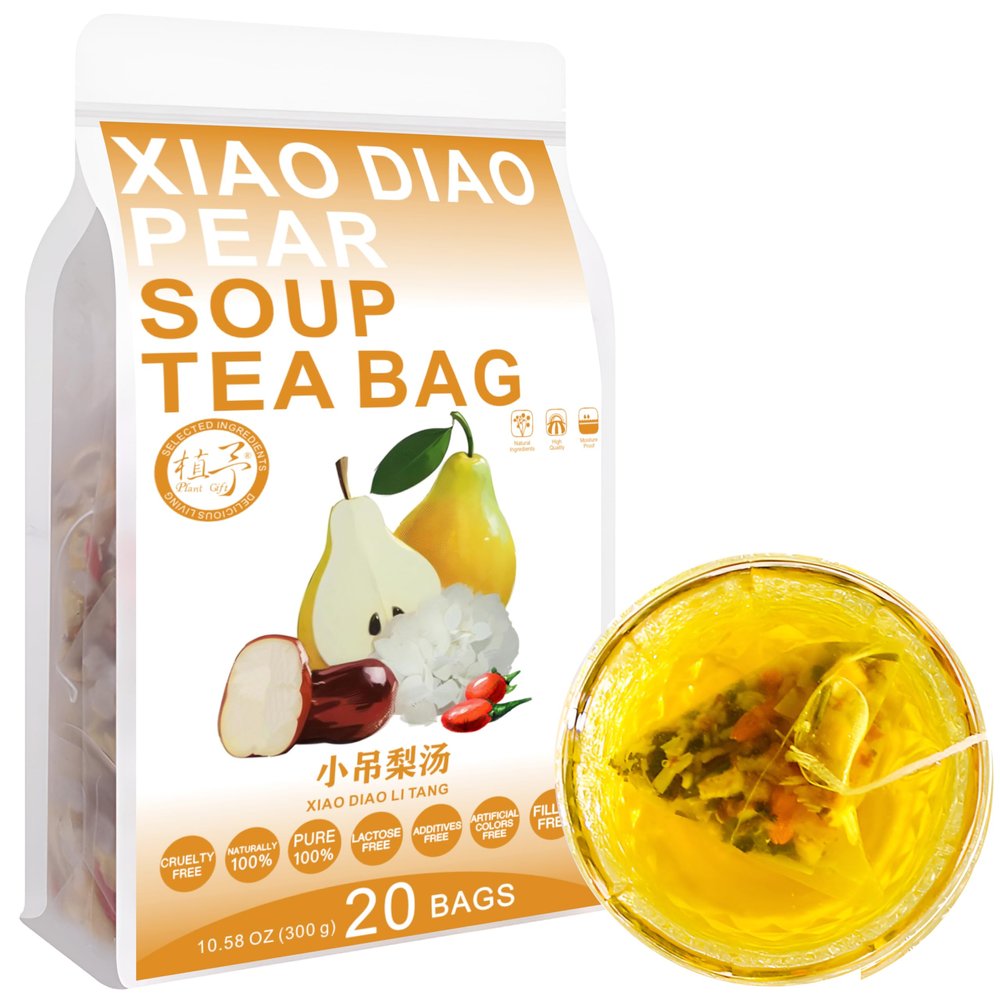 100% Natural Xiao Diao Pear Soup Tea Bag, 300g/10.58oz (15g*20bags) Tremella,Dark Plum, Snow Pear, Lily, Longan, Goji, Combination Herbal Tea, Independent Pouch Packaging Substitute Tea