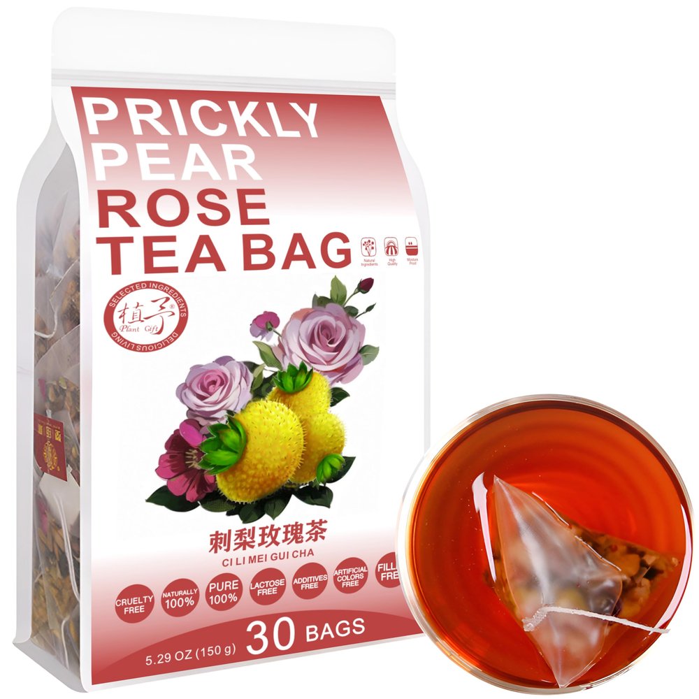 100% Pure Natural Herbal Tea, Prickly pear Rose Tea Bag, 150g/5.29oz (5g*30bags), , Black Wolfberry, Mulberry, Barley, No Additives, Non-GMO