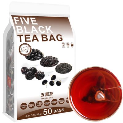100% Pure Natural Herbal Tea, Five Black Tea Bag, 250g/8.81oz (5g*50bags)  Semen sesami nigrum, Black Soya Bean, Black Goji, Mulberry, Black Rice, Caffeine Free, No Additives, Non-GMO