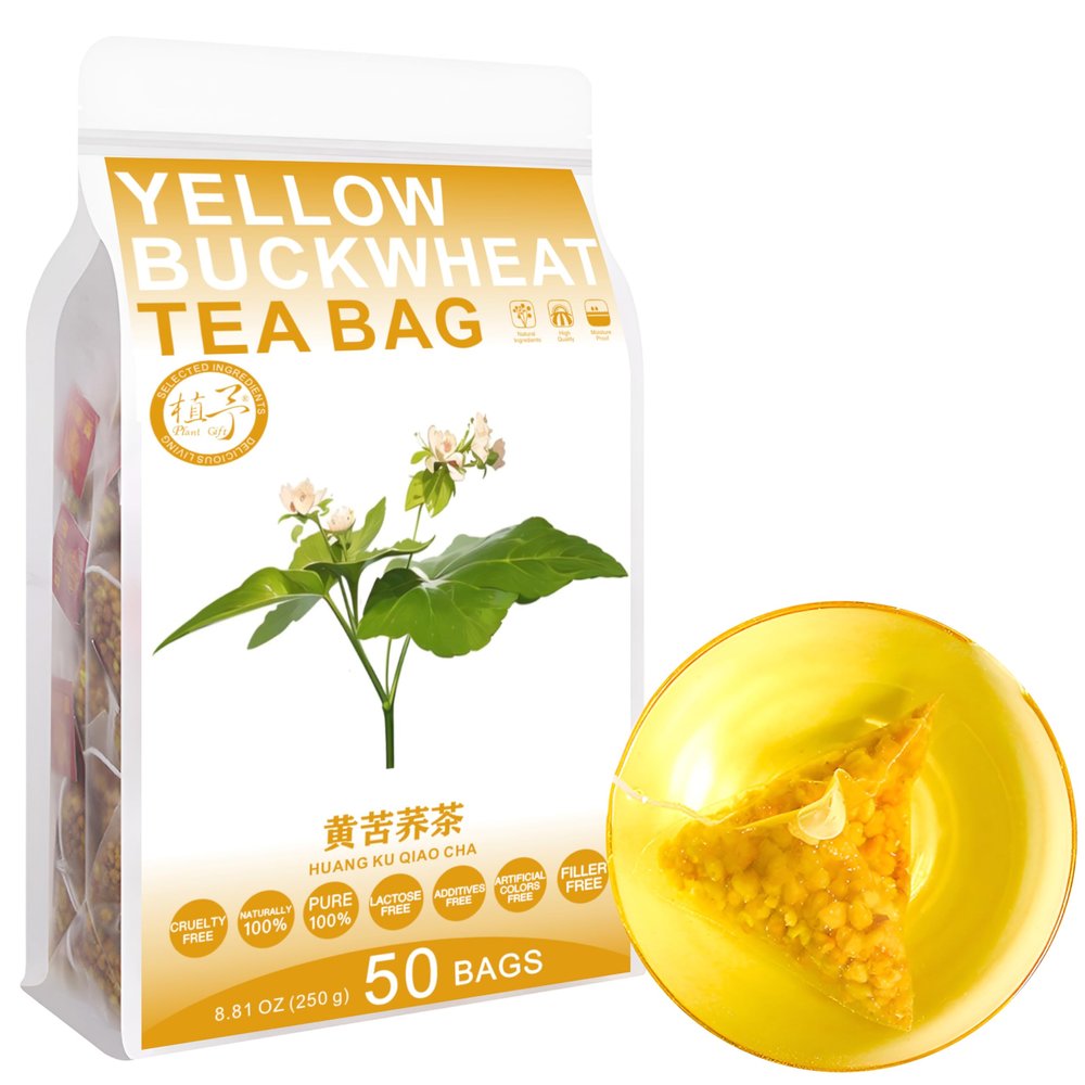 100% Pure Natural Herbal Tea, Yellow Buckwheat Tea Bag, 250g/8.81oz (5g*50bags),  Buckwheat, 100% Natural & Caffeine Free,Roasted Aromatic.