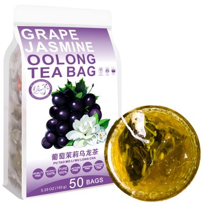 100% Pure Natural Herbal Tea, Grape Jasmine Oolong Tea Bag, 150g/5.29oz (3g*50bags), ,Herbal Tea, Flower Tea, Refreshing Fruit Tea, Flavored Refreshing Tea Bags, No Additives, Non-GMO