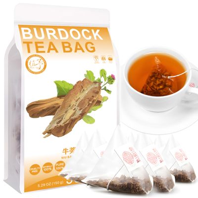 100% Natural Burdock Tea Bag, 150g/5.29oz (3g*50bags)  Tea bag Burdock Root Tea, Loose Leaves Tea Burdock Root Slices No Caffeine Non-GMO, Steep 50 Cups, Caffeinated Iced & Hot Tea