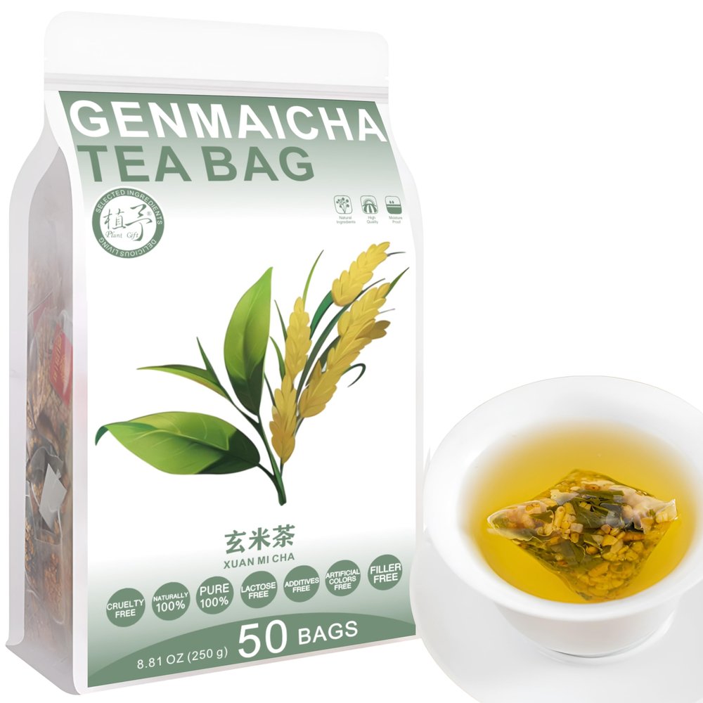 100% Pure Natural Herbal Tea, Genmaicha Tea Bag, 250g/8.81oz (5g*50bags), , No Additives, Non-GMO