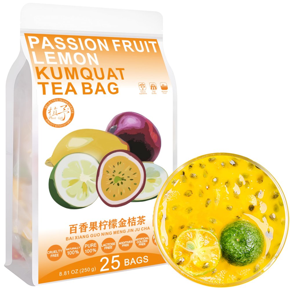 100% Pure Natural Herbal Tea, Passion Fruit Lemon Kumquat Tea Bag, 250g/8.81oz (10g*25bags), , Caffeine Free, No Additives, Non-GMO