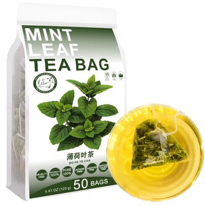 100% Pure Natural Herbal Tea, Mint Leaf Tea Bag, 125g/4.4oz (2.5g*50bags),  Peppermint Tea Tea, Loose Leaf Fresh Mint Leaves (Menta Piperita) Caffeine Free, No Additives, Non-GMO