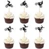 24pcs Motorcycle Cupcake Toppers, Black Glitter Dirt Bike Cake Topper Motorbike Cupcake Picks Party Cake Decorations for Sports Motocross Themed Birthday Party Cake Decorations Supplies view 1