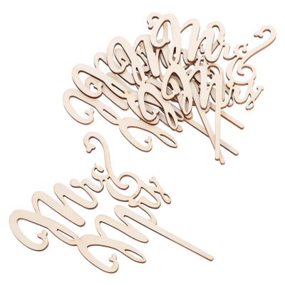 Warmhm 5pcs Mr and Picks Wooden Wedding Cake Decorations for Bridal Shower Birthday Engagement Party