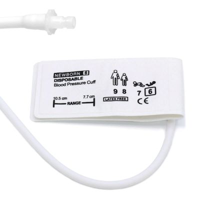 5PCS Disposable Blood Pressure Cuff with Single Tube + BP12 Connector for Neonate 7.7-10.5 cm, Replacement NIBP Cuff, Non-Woven Fabric BP Cuff
