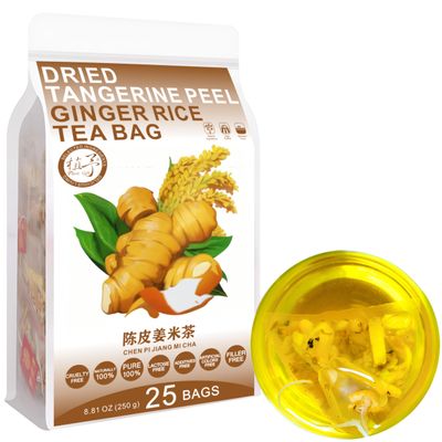 100% Pure Natural Herbal Tea, Dried tangerine peel Ginger rice Tea Bag, 250g/8.81oz (5g*50bags), , Brown Rice, Caffeine Free, No Additives, Non-GMO