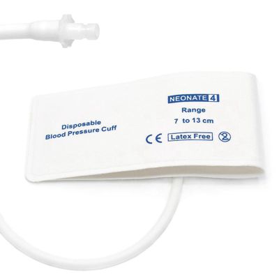 5PCS Disposable Blood Pressure Cuff with Single Tube + BP12 Connector for #4 Neonate 7-13 cm, Replacement NIBP Cuff, Non-Woven Fabric BP Cuff