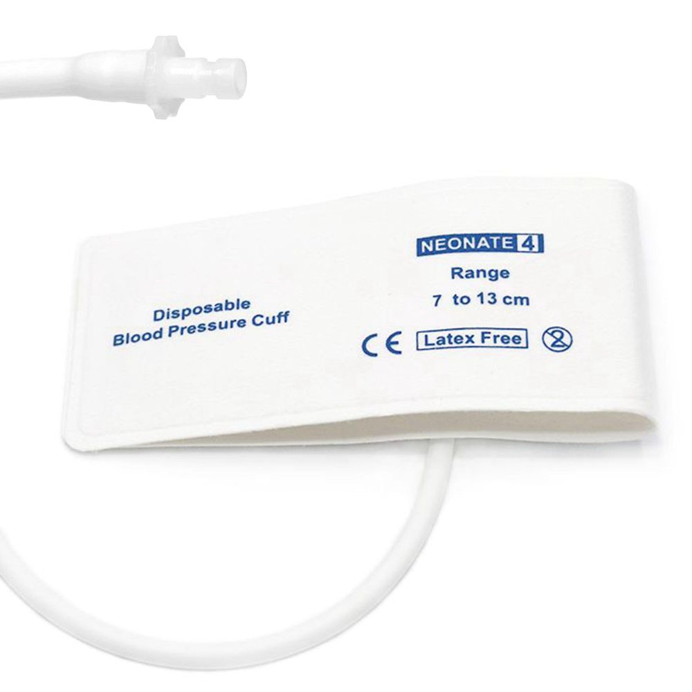 5PCS Disposable Blood Pressure Cuff with Single Tube + BP12 Connector for #4 Neonate 7-13 cm, Replacement NIBP Cuff, Non-Woven Fabric BP Cuff
