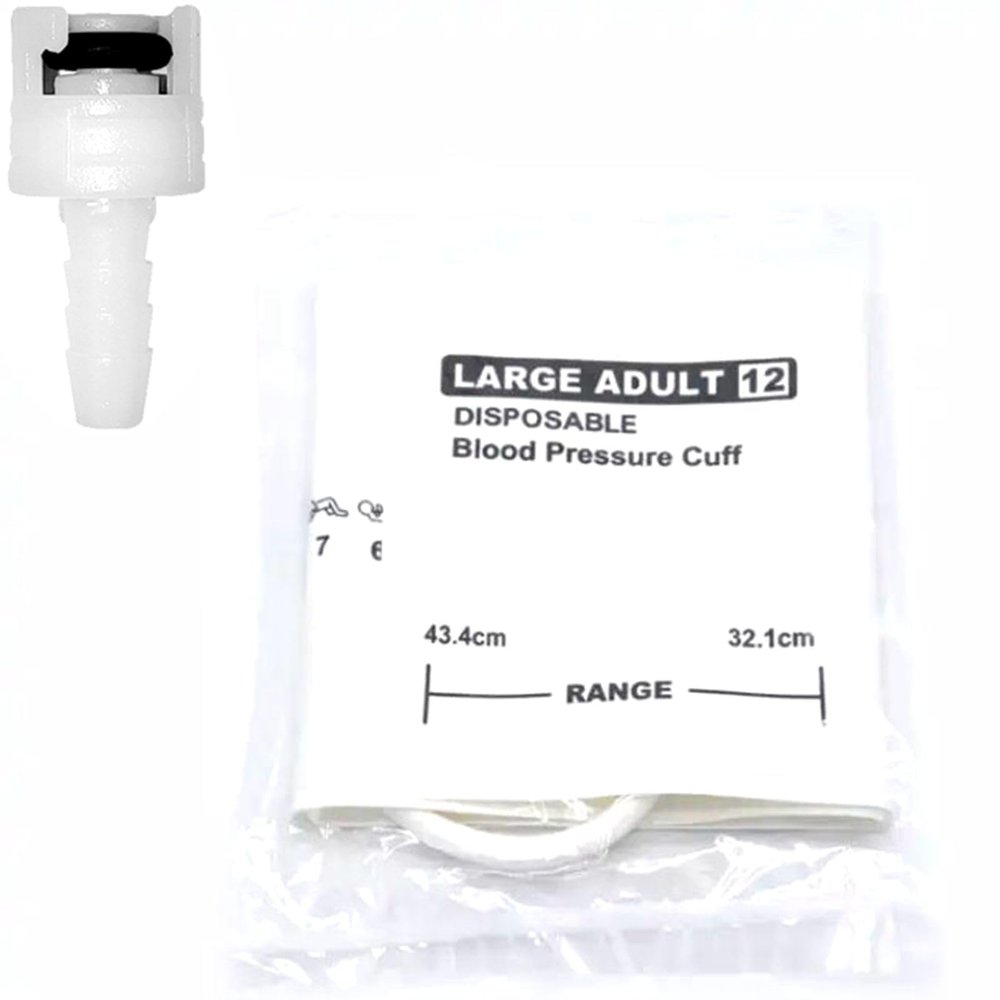 5PCS Disposable Blood Pressure Cuff with Single Tube + BP17 Connector for Large Adult 32.1-43.4 cm, Replacement NIBP Cuff Compatible with Nihon Kohden Monitors, Non-Woven Fabric BP Cuff