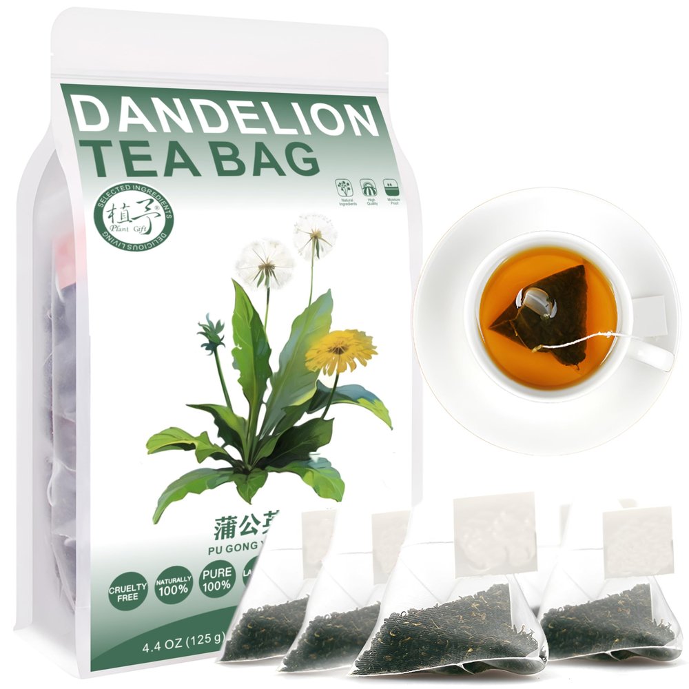 100% Natural Dandelion Tea Bag, 125g/4.4oz (2.5g*50bags)  Dandelion Fresh, All-Natural, Non-GMO, No Sugar, No Caffeine, No Gluten, Vegan.