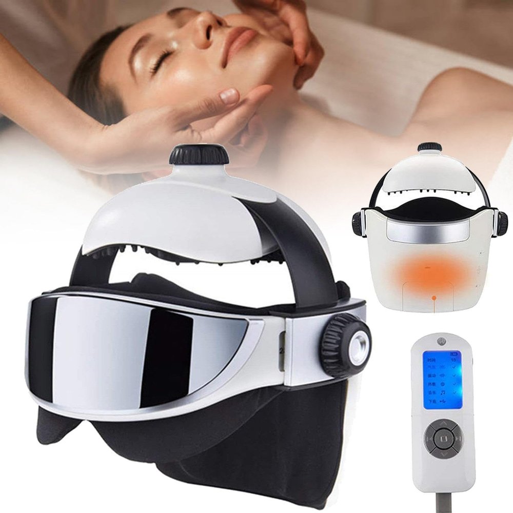 2-in-1 Electric Head Massager Helmet, Head and Eye Vibration Massage with Air Compression, Brain Relax Massager for Head Stress Relief