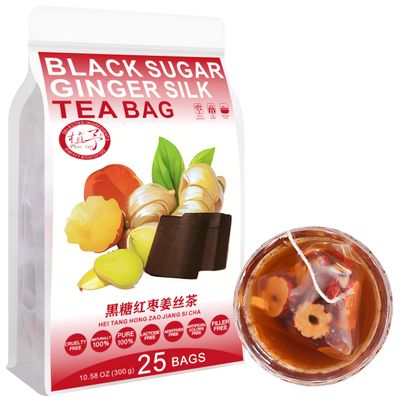 100% Natural Black Sugar Hongzao Ginger Silk Tea Bag, 300g/10.58oz (12g*25bags)  Ginger flavor, Natural Herbal Tea, Combination Herbal Tea