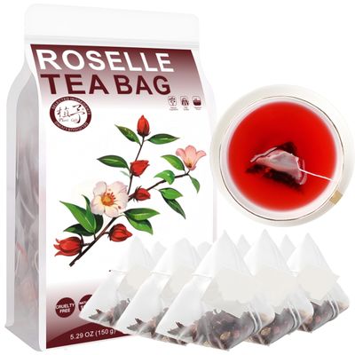100% Natural Roselle Tea Bag, 150g/5.29oz (3g*50bags) / Dried Roselle Flowers, Edible Flowers hibiscus flowers - Pure Roselle Buds Loose Leaf Herbs - Non-GMO - Natural Fragrance