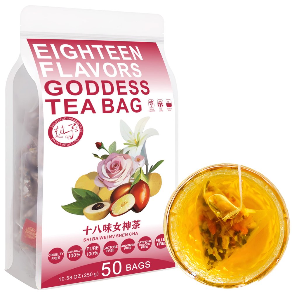 100% Natural Eighteen Flavors Goddess Tea Bag, 250g/8.81oz (5g*50bags)  Barley, Coix seed, Goji, Natural Herbal Tea, Combination Herbal Tea, Independent Pouch Packaging Substitute Tea