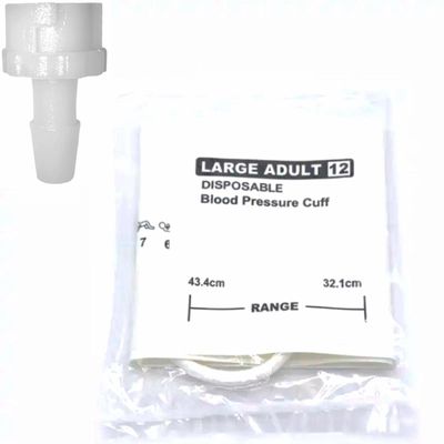 5PCS Disposable Blood Pressure Cuff with Single Tube + BP18 Connector for Large Adult 32.1-43.4 cm, Replacement NIBP Cuff Compatible with Zoll/Biolight Monitors, Non-Woven Fabric BP Cuff