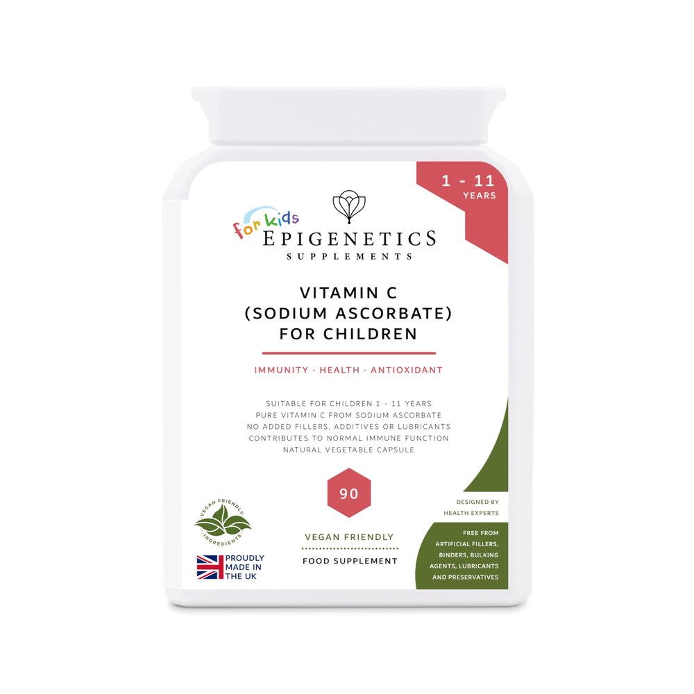 Vitamin C (Sodium Ascorbate) for Children | 200mg Buffered Vitamin C | Kids Sugar Free 90 Vegan Friendly Capsules UK Made | Long 3 Months Supply by Epigenetics Supplements
