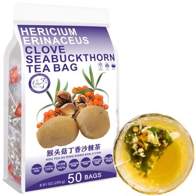 100% Pure Natural Herbal Tea, Hericium erinaceus clove Seabuckthorn Tea Bag, 250g/8.81oz (5g*50bags), , Orange peel, Caffeine Free, No Additives, Non-GMO
