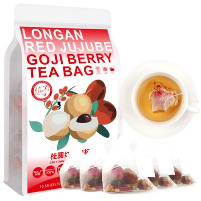 100% Longan Goji Red Jujube Berry Tea Bag, GUI YUAN HONG ZAO GOU QI CHA 300g/10.58oz (6g*50bags), Combination Of Flower And Tea Fruit Tea In Bags 