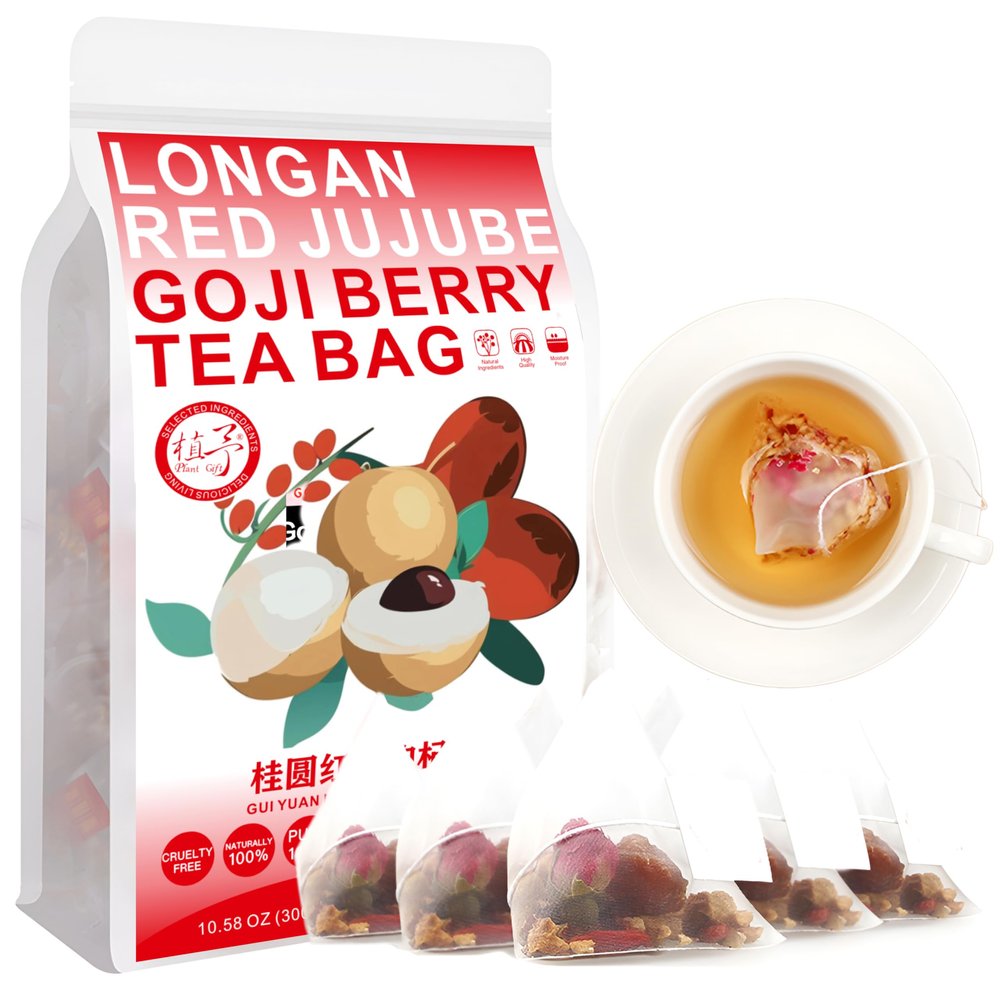 100% Longan Goji Red Jujube Berry Tea Bag, GUI YUAN HONG ZAO GOU QI CHA 300g/10.58oz (6g*50bags), Combination Of Flower And Tea Fruit Tea In Bags 