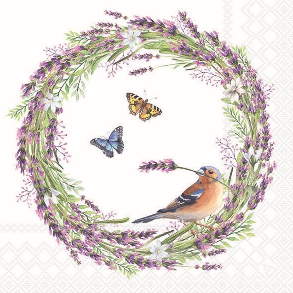 20 Napkins Summer Chaffinch in Wreath as Table Decoration Paper Napkins with Motif Also for Decoupage and Decoupage 33 x 33 cm