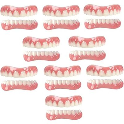 LXURY False Teeth Women Men Immediate Reusable Silica Gel Veneers Dentures for Upper and Lower Comfortable Flex Cosmetic Teeth Comfortable Protect Your Teeth and Regain Confident Smile,01,9PCS