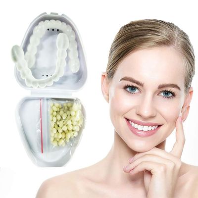 Dazzluxe Instant Confident Smile Veneers Teeth, 2Pcs Snap on Dentures Silicone Fake Teeth Top & Bottom, Comfort Natural Whitening Cosmetic Fake Tooth