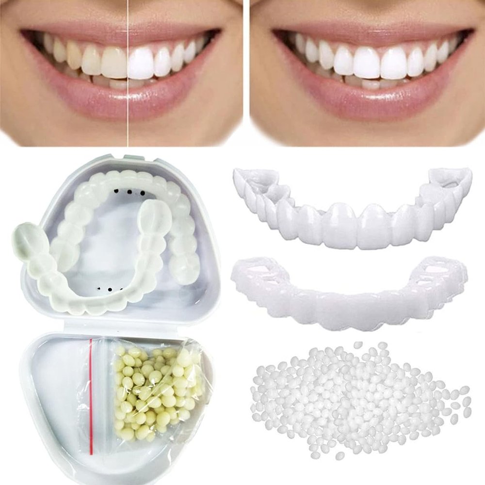 Dazzluxe 2 Pairs Veneers Teeth Snap on Veneers Teeth Cosmetic, Temporary Dentures Teeth Instant Teeth Whitening Top And Bottom Fake Teeth for Men & Women