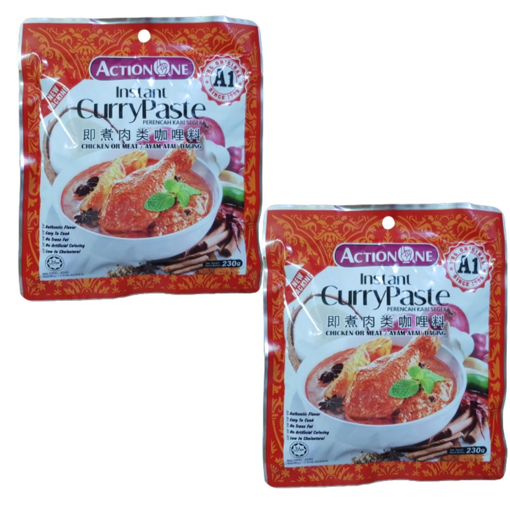 A1 Instant Curry Paste for Chicken/Meat Perencah Kari Segera Ayam/Daging [Pack of 2], 230g Each, Halal, Expiry: 30th Apr 2027