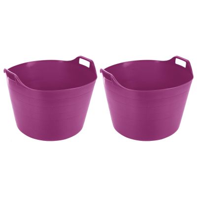2 X PINK 75L Litre Multipurpose Extra Large Flexible Bucket Laundry Basket/Toy Tub Polyethylene Storage Container Bucket Flex Tub - Made in UK