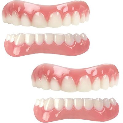 LXURY False Teeth Immediate Reusable Nature Silica Gel Veneers Dentures for Upper and Lower Jaw Fake Teeth for Women Men Comfortable Flex Cosmetic Teeth Protecting Teeth and Regaining Smile,A,2PCS