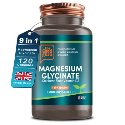 Magnesium Glycinate 300mg Capsules  9-in-1 Magnesium Supplement with Zinc, Calcium, Copper, Boron Glycinate D3, K2 | Bone & Muscle Support Magnesium Glycinate Capsule - 120 Capsules - The Good Guru