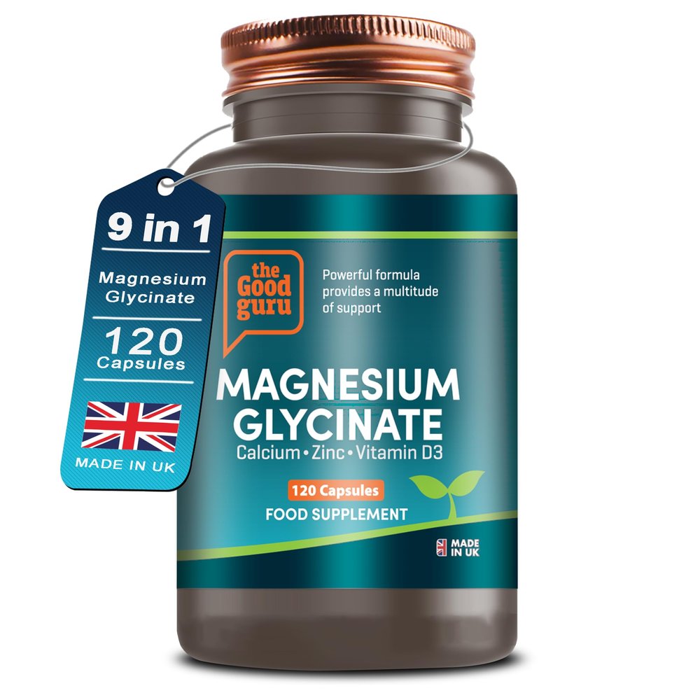Magnesium Glycinate 300mg Capsules  9-in-1 Magnesium Supplement with Zinc, Calcium, Copper, Boron Glycinate D3, K2 | Bone & Muscle Support Magnesium Glycinate Capsule - 120 Capsules - The Good Guru