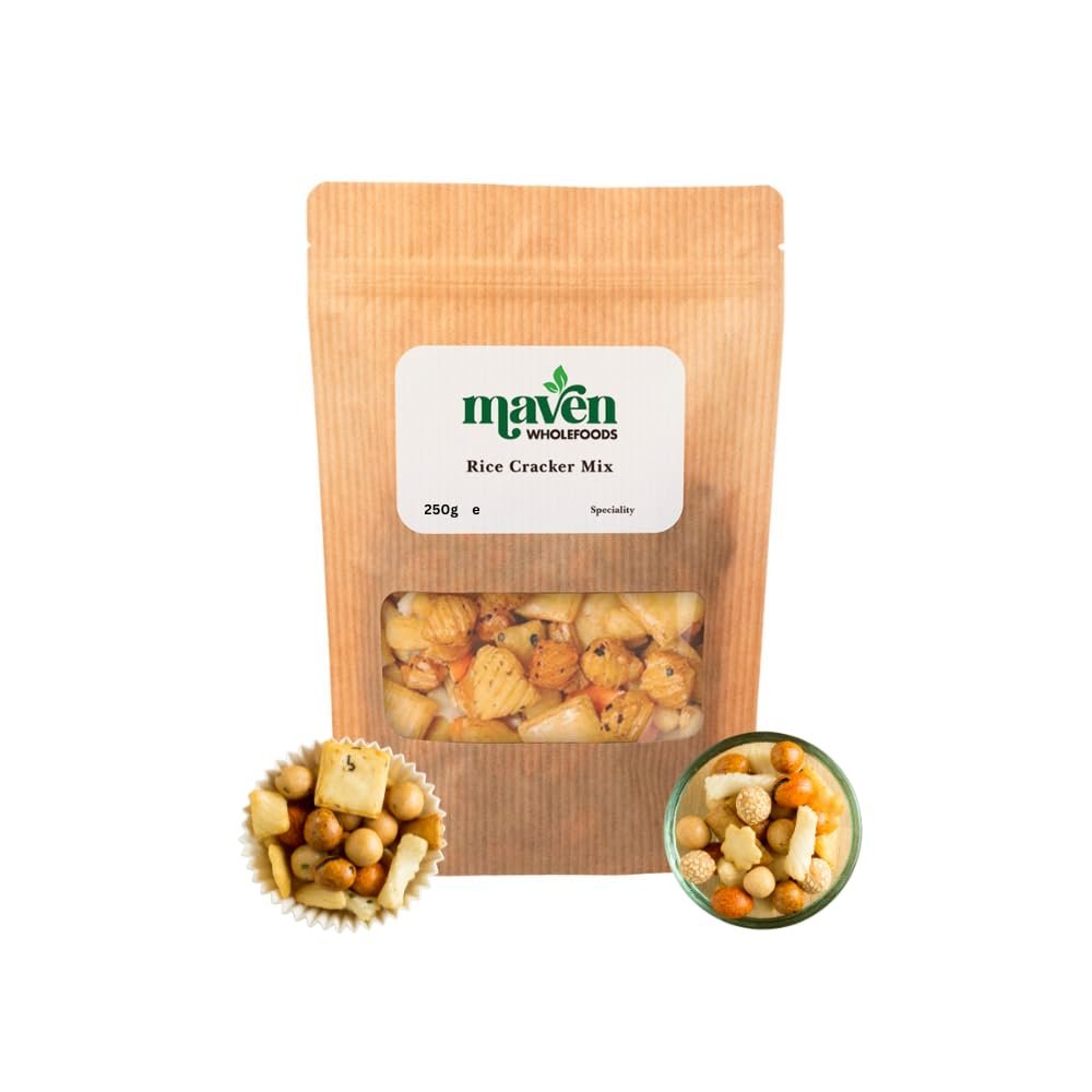 Maven Wholefoods Japanese Rice Cracker Mix 250g | GMO Free | Vegan | Crispy & Toasted | Snacking | Dairy Free | Ready to Eat | A Mix of Peanut Crackers & Rice Crackers (250g)