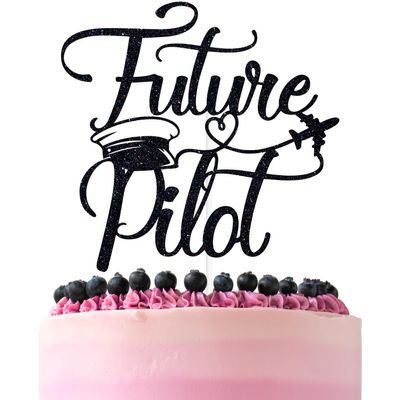 ZACHAKO Glitter Future Pilot Cake Topper, Graduation Party Decorations Supplies, 1 Count, Paper, Childrens-cake-toppers, Cake Topper, 1 Piece