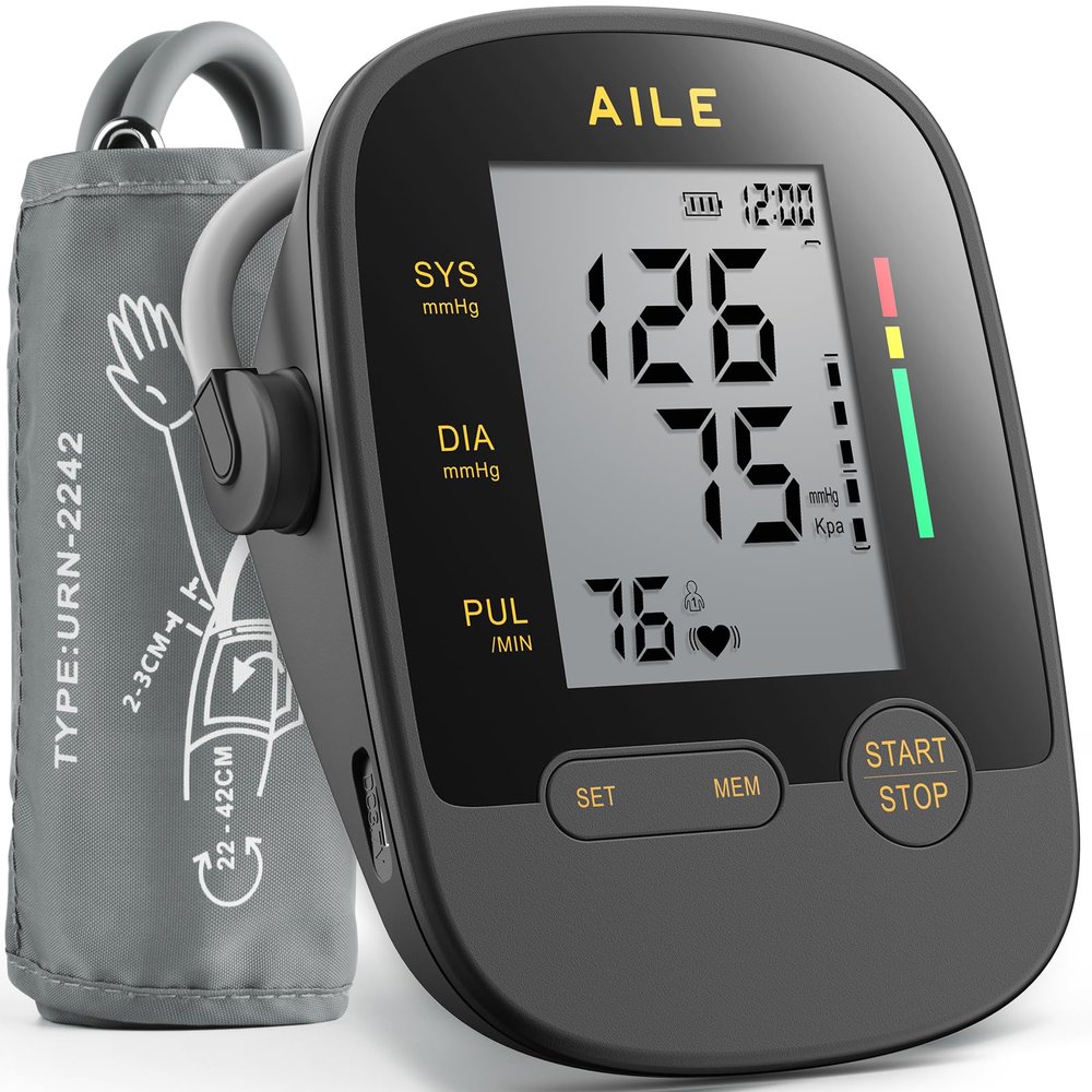 AILE Blood-Pressure Monitor UK: BP Machine Upper Arm for Home Use with Adjustable Large Cuff(22-42cm) - Accurate and Reliable CE Approved Heart Rate Monitors (Black)