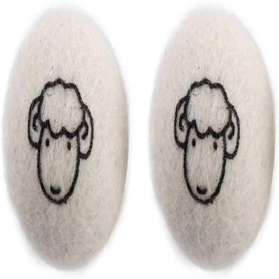 2Pcs White Wool Dryer Balls, Reusable Laundry Balls Softener Washing Fleece Dry Kit Anti-Static Reduce Wrinkles and Save Time Drying Ball,Laundry,House Supplies(with Pattern), White, No
