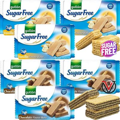 06 x Mixed Gullon Sugar Free Vanillac & Chocolate Creme Filled Wafer 180g - Great as Breakfast Biscuits | VIMIX