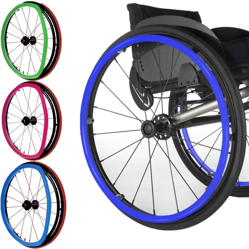 UiiLo Wheelchair Push Wheel Covers,Pair of 24 Inch Silicone Wheelchair Push Rim Covers - Wear-Resistant Hand Push Protective Cover and Practical Wheelchair Accessories. (Color : Blue, Size : 24in)