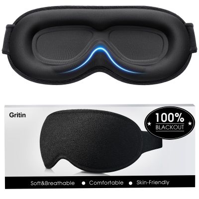 Gritin 100% Blackout Sleep Masks for Women & Men - Zero Pressure Sleeping Eye Mask- Ergonomic Design 3D Cutout Eye Movement Friendly, Ultra Soft & Comfortable for Nap/Travel Essentials