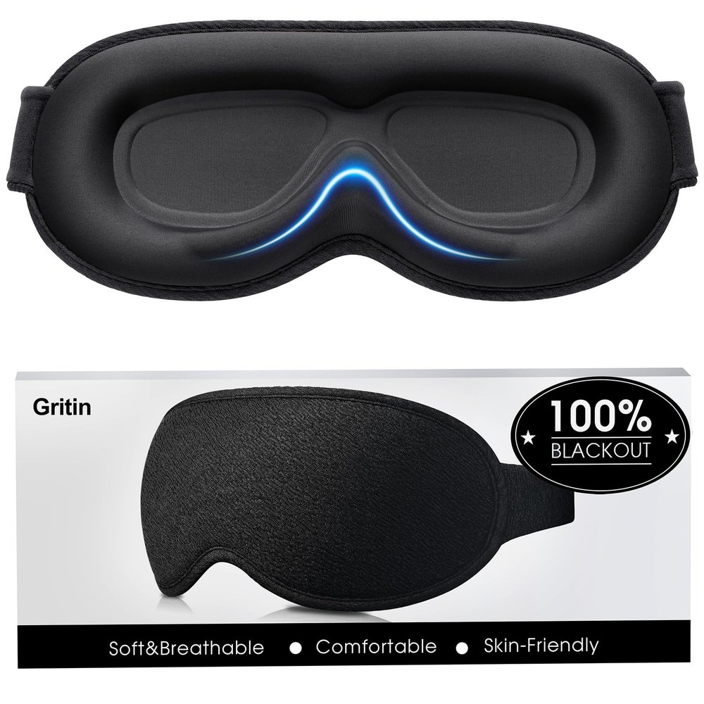Gritin 100% Blackout Sleep Masks for Women & Men - Zero Pressure Sleeping Eye Mask- Ergonomic Design 3D Cutout Eye Movement Friendly, Ultra Soft & Comfortable for Nap/Travel Essentials