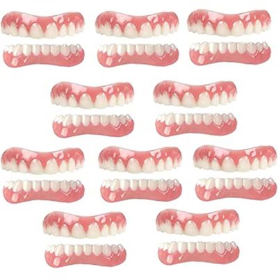 LXURY Silicone Dentures for Men Women Cosmetic Veneer Instant Smiling Teeth Upper and Lower Matching Comfort Fit Dental Prostheses Set for Toothless Teeth Regaining Smile,01,10PCS
