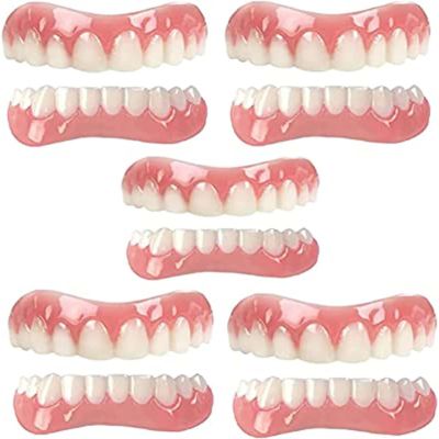 LXURY Silicone Dentures for Men Women Cosmetic Veneer Instant Smiling Teeth Upper and Lower Matching Comfort Fit Dental Prostheses Set for Toothless Teeth Regaining Smile,01,5PCS