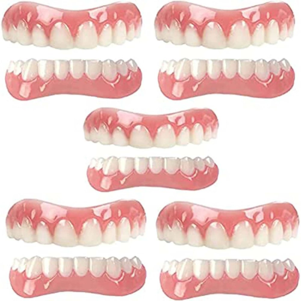 LXURY Silicone Dentures for Men Women Cosmetic Veneer Instant Smiling Teeth Upper and Lower Matching Comfort Fit Dental Prostheses Set for Toothless Teeth Regaining Smile,01,5PCS