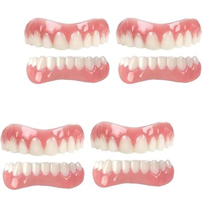 LXURY False Teeth Veneers Top and Bottom Instant Veneers Fake Teeth White Dentures Instant Smile Veneers Cosmetic Teeth Whitening Temporary Prosthesis Teeth with Thermal Beads,01,4PCS